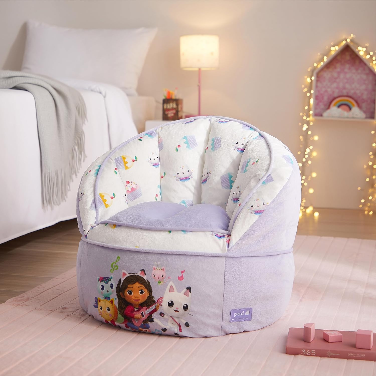 Idea Nuova Gabbys Dollhouse Purple Round Bean Bag Chair for Kids in room